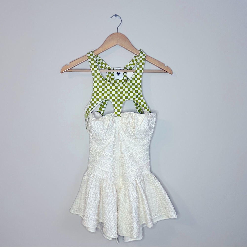 Nuvula Couture Top Corset With Flare Bottom Sleeveless Off White Plaid Unique
